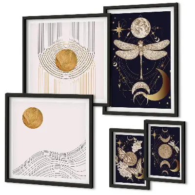 Gallery wall met stijlvolle motieven van ruimte-insecten