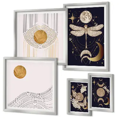 Gallery wall met stijlvolle motieven van ruimte-insecten