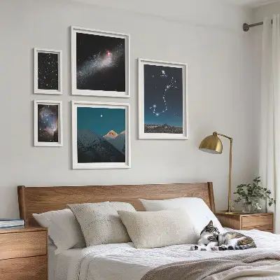 Moderne schilderijen set Kosmische landschappen 's nachts