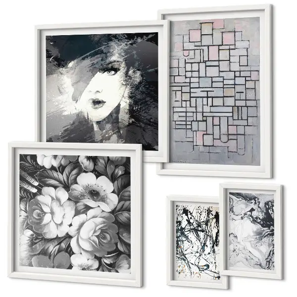 Gallery wall abstracte bloemen en modern portret