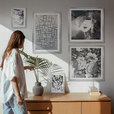 Gallery wall abstracte bloemen en modern portret