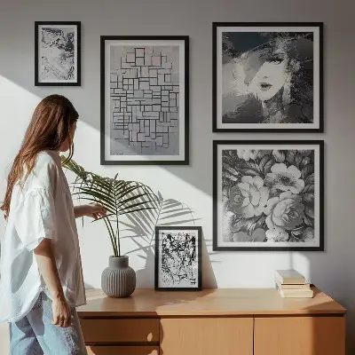 Gallery wall abstracte bloemen en modern portret