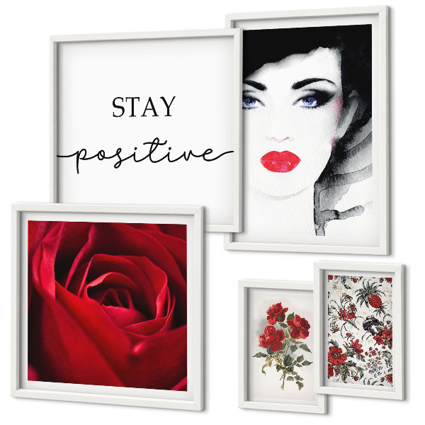 Wanddecoratie compositie Vrouwenportretten met bloemen in vintage stijl