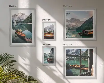 Wanddecoratie compositie met meren, bergen, boten en landschappen
