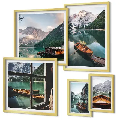 Wanddecoratie compositie met meren, bergen, boten en landschappen