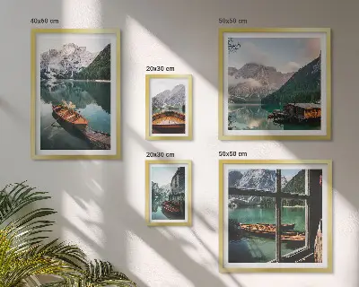 Wanddecoratie compositie met meren, bergen, boten en landschappen