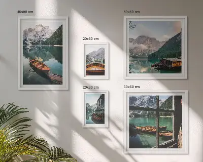 Wanddecoratie compositie met meren, bergen, boten en landschappen