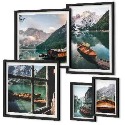 Wanddecoratie compositie met meren, bergen, boten en landschappen