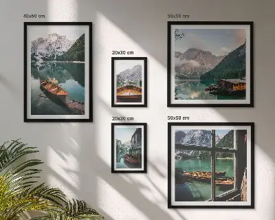 Wanddecoratie compositie met meren, bergen, boten en landschappen