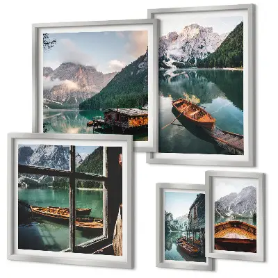 Wanddecoratie compositie met meren, bergen, boten en landschappen