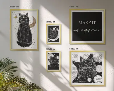 Gallery wall met zwarte katten in boho stijl