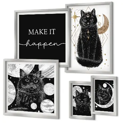 Gallery wall met zwarte katten in boho stijl