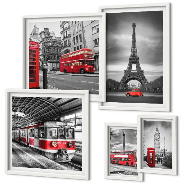 Wanddecoratie compositie Stijlvol uitzicht op Londen en Parijs