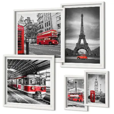 Wanddecoratie compositie Stijlvol uitzicht op Londen en Parijs