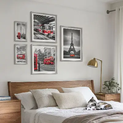 Wanddecoratie compositie Stijlvol uitzicht op Londen en Parijs