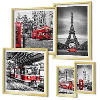 Wanddecoratie compositie Stijlvol uitzicht op Londen en Parijs