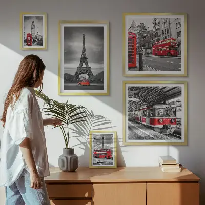 Wanddecoratie compositie Stijlvol uitzicht op Londen en Parijs