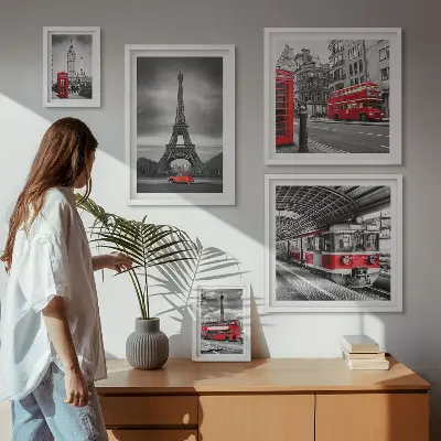 Wanddecoratie compositie Stijlvol uitzicht op Londen en Parijs