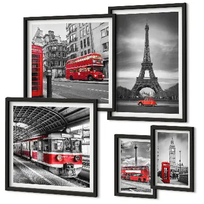 Wanddecoratie compositie Stijlvol uitzicht op Londen en Parijs