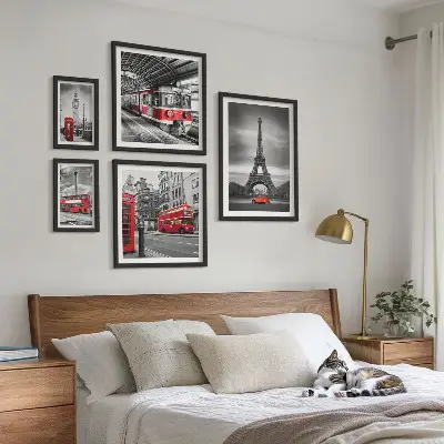 Wanddecoratie compositie Stijlvol uitzicht op Londen en Parijs