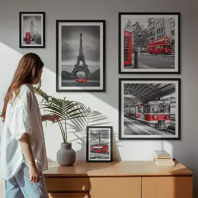 Wanddecoratie compositie Stijlvol uitzicht op Londen en Parijs
