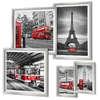 Wanddecoratie compositie Stijlvol uitzicht op Londen en Parijs