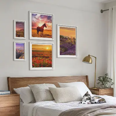 Gallerijwand natuurlandschappen, paarden en bloemen