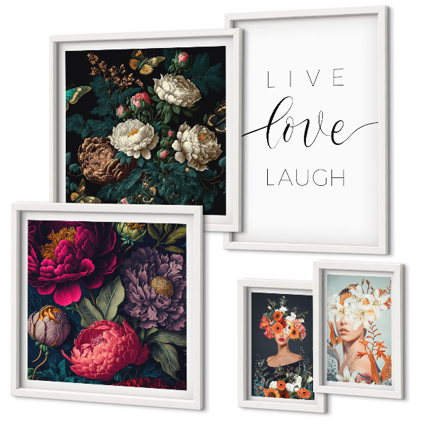 Wanddecoratie compositie Motiverende slogans met bloemenmotieven