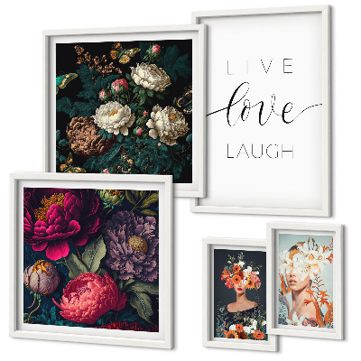 Wanddecoratie compositie Motiverende slogans met bloemenmotieven