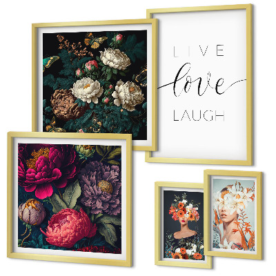 Wanddecoratie compositie Motiverende slogans met bloemenmotieven