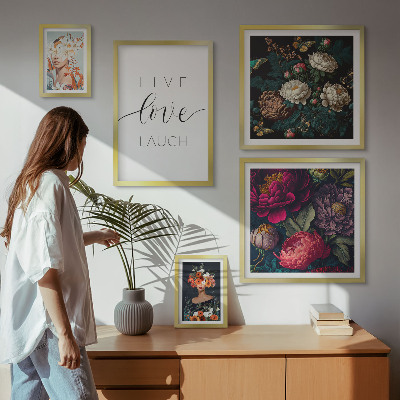 Wanddecoratie compositie Motiverende slogans met bloemenmotieven