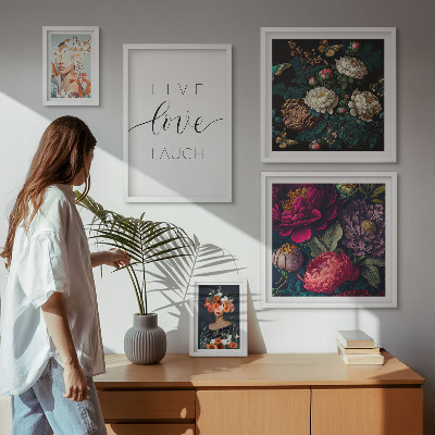 Wanddecoratie compositie Motiverende slogans met bloemenmotieven