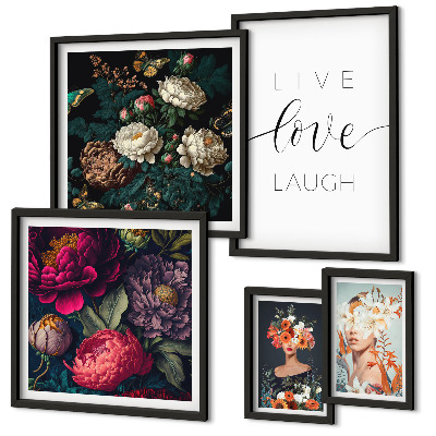 Wanddecoratie compositie Motiverende slogans met bloemenmotieven