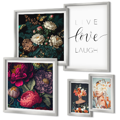 Wanddecoratie compositie Motiverende slogans met bloemenmotieven