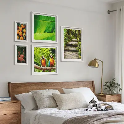 Set van moderne schilderijen met tropische fruitmotieven uit de natuur