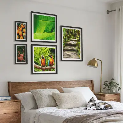 Set van moderne schilderijen met tropische fruitmotieven uit de natuur