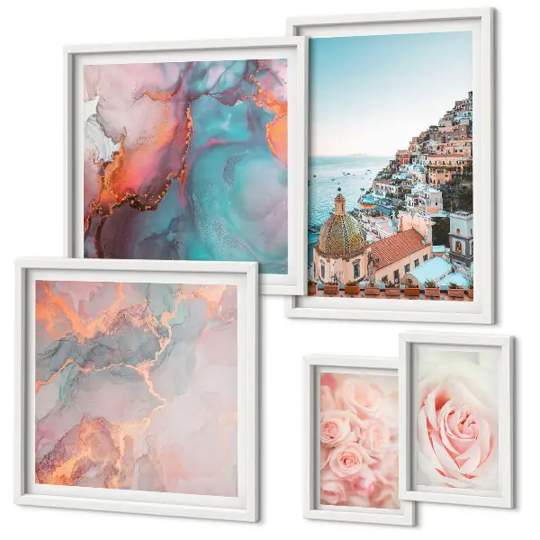 Wanddecoratie compositie met romantische roze landschappen