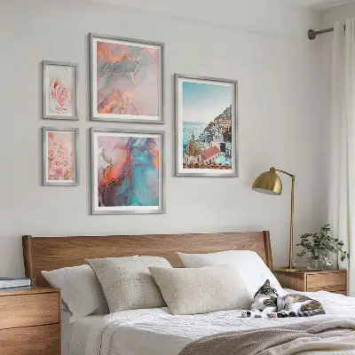Wanddecoratie compositie met romantische roze landschappen