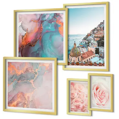 Wanddecoratie compositie met romantische roze landschappen