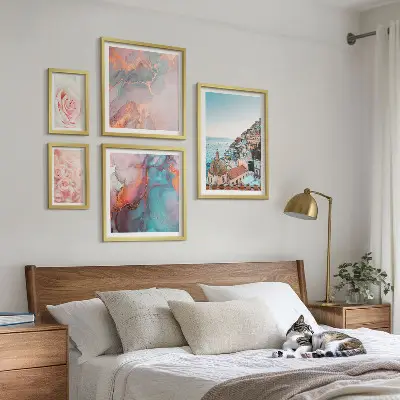 Wanddecoratie compositie met romantische roze landschappen