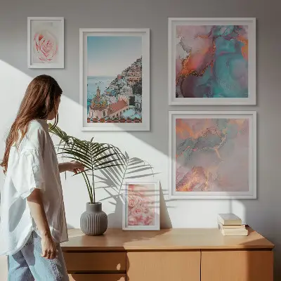 Wanddecoratie compositie met romantische roze landschappen