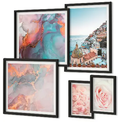 Wanddecoratie compositie met romantische roze landschappen