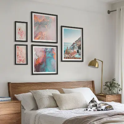 Wanddecoratie compositie met romantische roze landschappen