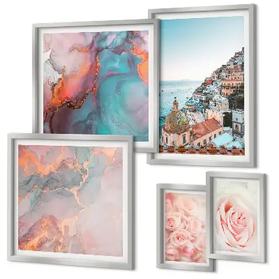 Wanddecoratie compositie met romantische roze landschappen