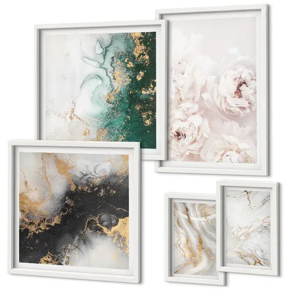 Moderne schilderijen set met bloemaccenten en abstracte elegantie