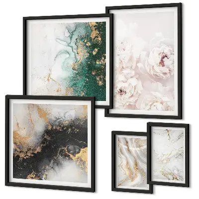 Moderne schilderijen set met bloemaccenten en abstracte elegantie