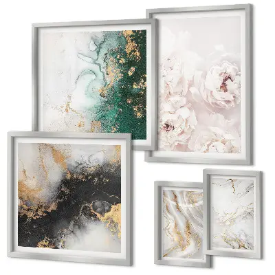 Moderne schilderijen set met bloemaccenten en abstracte elegantie