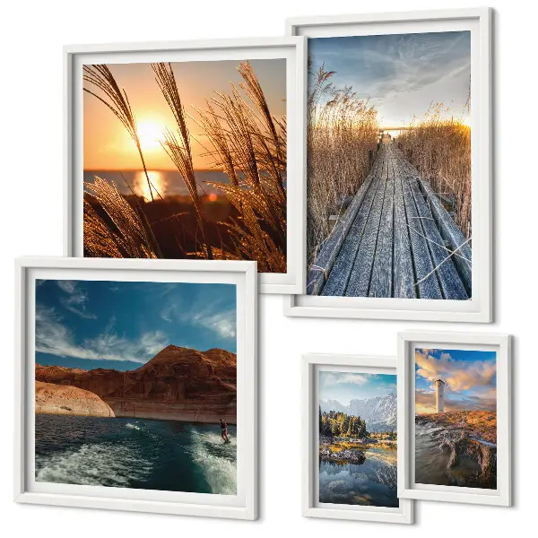 Wanddecoratie landschap met water, vegetatie en een wandelpad