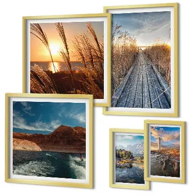 Wanddecoratie landschap met water, vegetatie en een wandelpad
