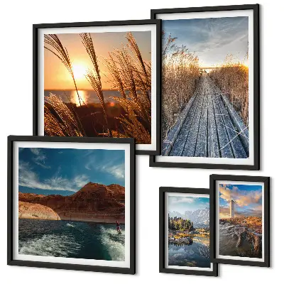 Wanddecoratie landschap met water, vegetatie en een wandelpad